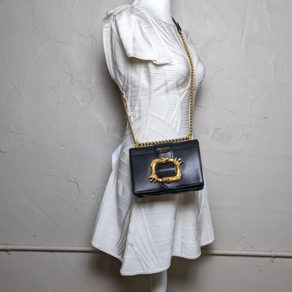 SOLD Prada Cahier City Saffiano Snake Animalier Black Leather Cross Body Bag - Picture 8 of 8